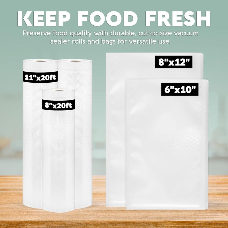 Avid Armor Vacuum Sealer Bags & Rolls – Heavy Duty, BPA-Free, Pre-Cut & Custom-Sized for Food Storage, Meal Prep & Sous Vide – 20 Pint, 30 Quart, 2 Rolls (11"x20ft), 1 Roll (8"x20ft) - Image 2